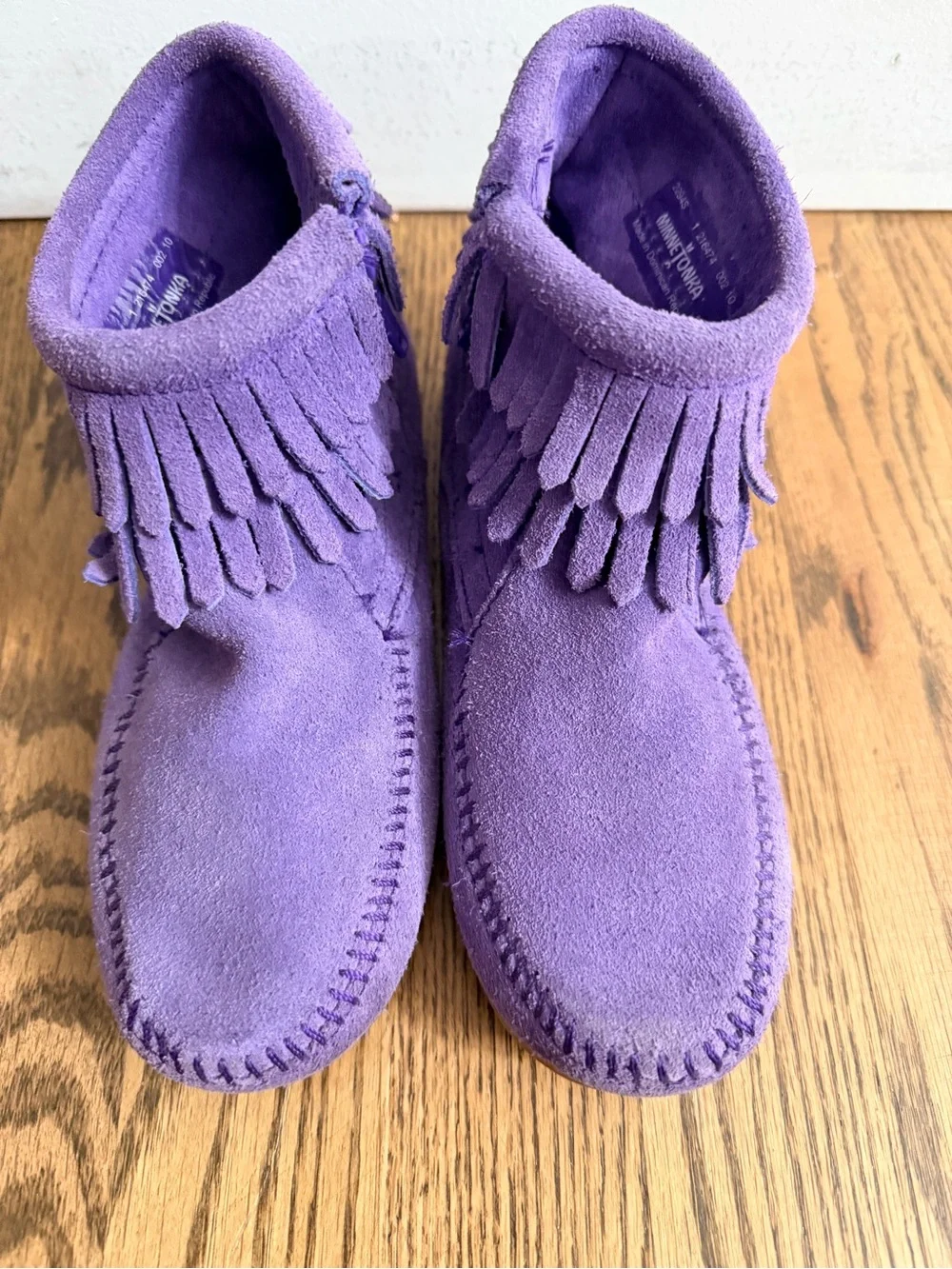 Minnetonka Purple Suede Fringe Ankle Boots